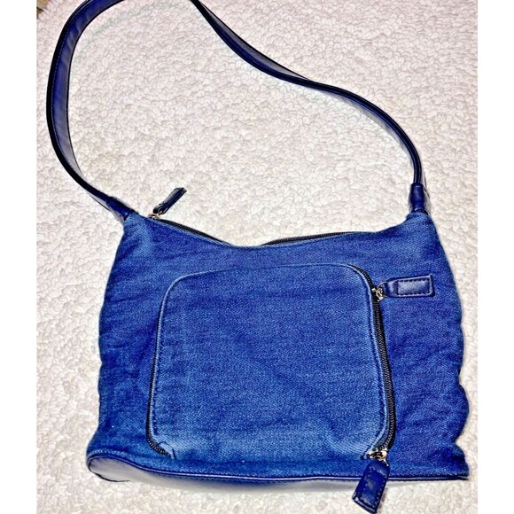 1970s 10X7 8 Pkt Croft & Barrow Denim Jean Embroidered Floral Shoulder Bag Purse - Picture 3 of 7